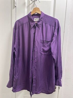 Vintage JT Beckett Silk Button-Down Shirt Size M Tall Purple